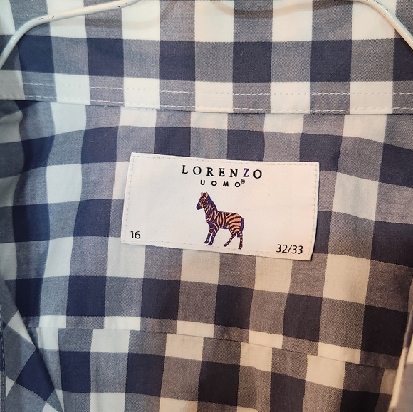 Lorenzo Uomo Blue and White Checkered Men's Shirt Size 16 32/33 - Picture 10 of 11